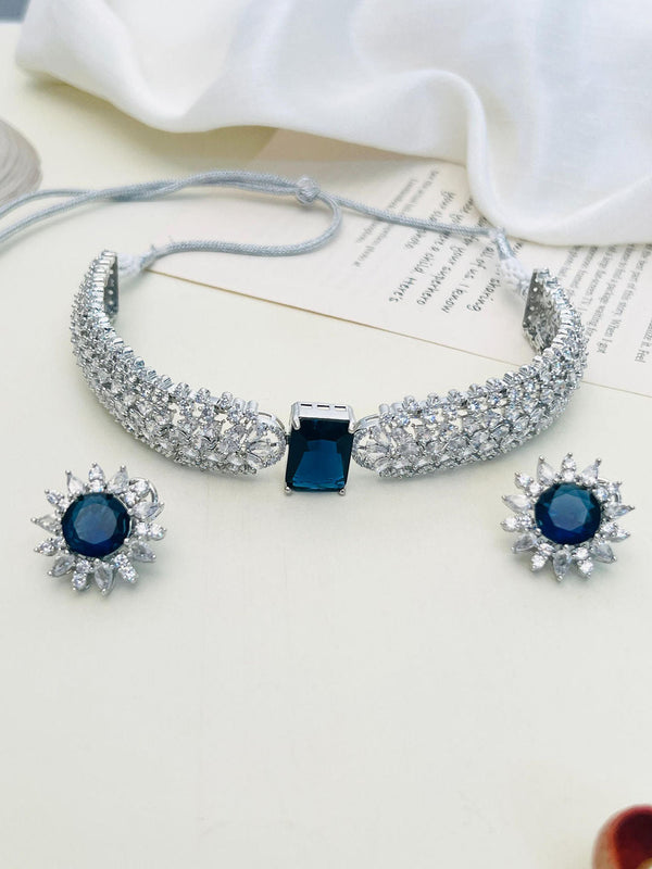 Enchanting American Diamond Necklace Blue