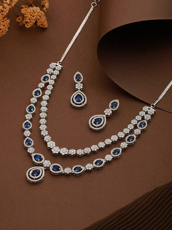 Women Silver-Plated AD-Studded Necklace and Earrings