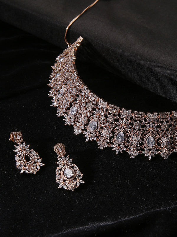 Rose Gold-Plated American Diamond-Studded Jewellery Set