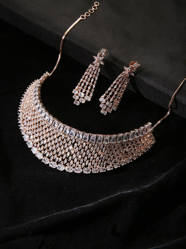Rose Gold-Plated American Diamond-Studded Jewellery Set