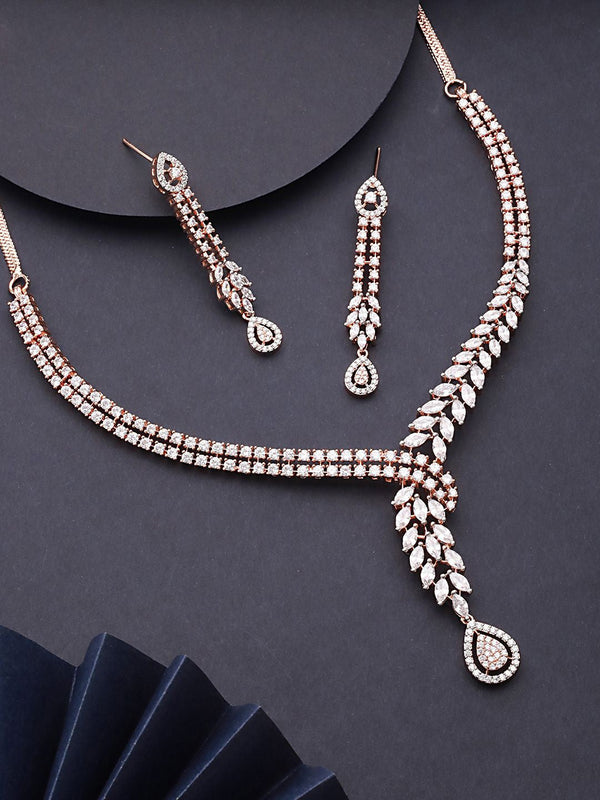 Rose Gold-Plated American Diamond-Studded Jewellery Set