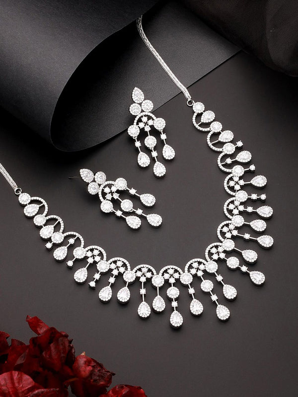 Silver Toned Ad Studded Luxe Designer Jewellery Set