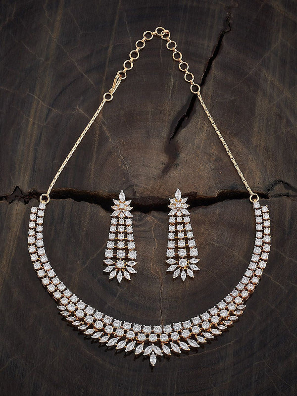 White Rhodium Gold-Plated Party Zircon Jewellery Set