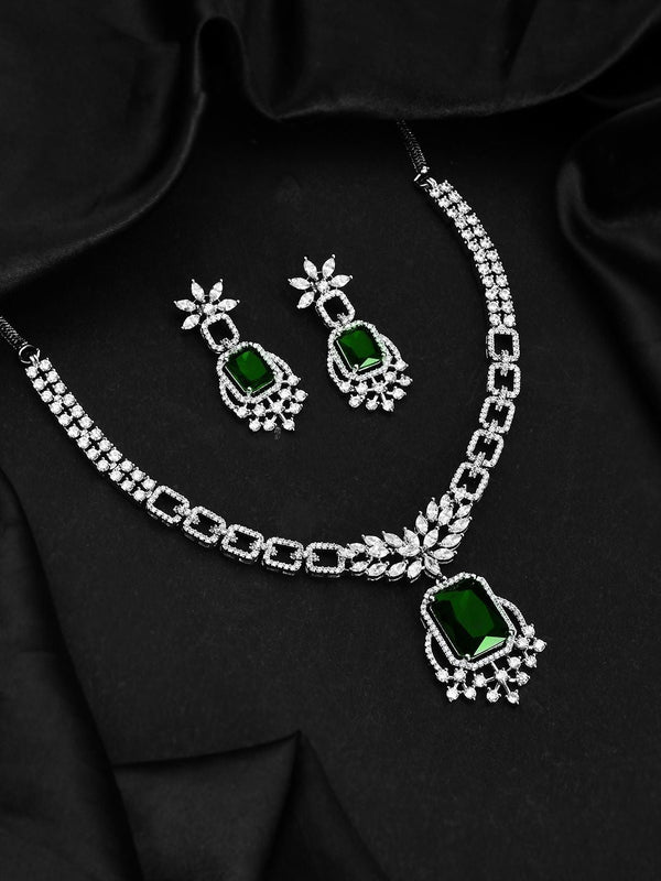 Sparkling Essentials Gleaming Emerald American Diamond Necklace Set